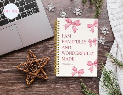 Bible Study Journal Notebook for Girls,Christian Gifts for Women,Bible Study Supplies,Pink Bow Preppy School Hardcover Spiral Notebook,5.5x8.3 Inch in Saudi Arabia