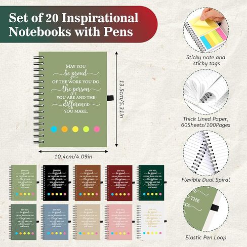 20 Sets Employee Appreciation Gifts Bulk Inspirational Spiral Notebook Journal with Sticky Note Motivational Pen Thank You Small Gifts for Coworkers Team Nurse Teacher Volunteer Office Staff Gift in Saudi Arabia