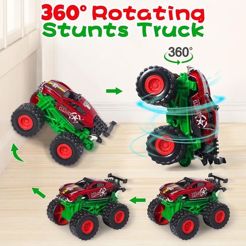 Mini Monster Trucks Set, 3 Pcs Diecast Cars, Powerful Pull Back Cars, Race Car Toys, Rotating Stunt, Monster Truck Toys for Kids 3-5 and up in Kuwait