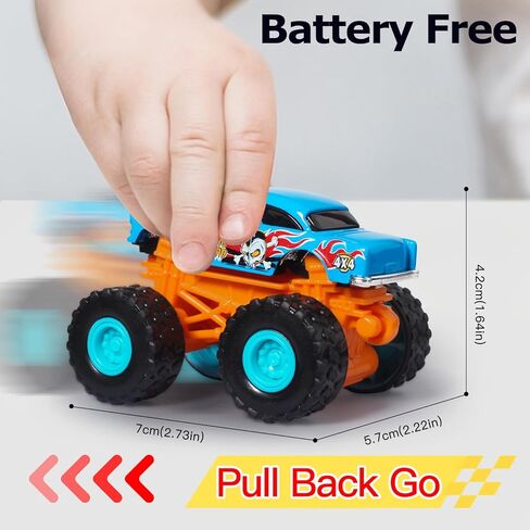 Mini Monster Trucks Set, 3 Pcs Diecast Cars, Powerful Pull Back Cars, Race Car Toys, Rotating Stunt, Monster Truck Toys for Kids 3-5 and up in Kuwait