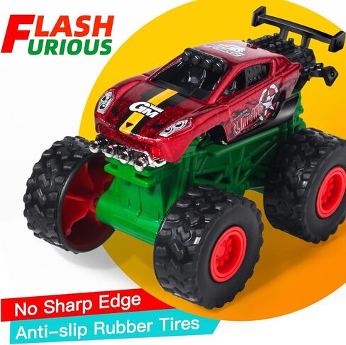 Mini Monster Trucks Set, 3 Pcs Diecast Cars, Powerful Pull Back Cars, Race Car Toys, Rotating Stunt, Monster Truck Toys for Kids 3-5 and up in Kuwait