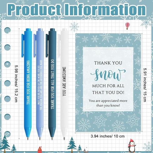 75 Pcs Winter Snowflake Ballpoint Pens Gifts Bulk Christmas Employee Appreciation Gifts Inspirational Pens with Thank You Cards for Xmas Holiday Party Coworker Staff Teacher Office in Saudi Arabia