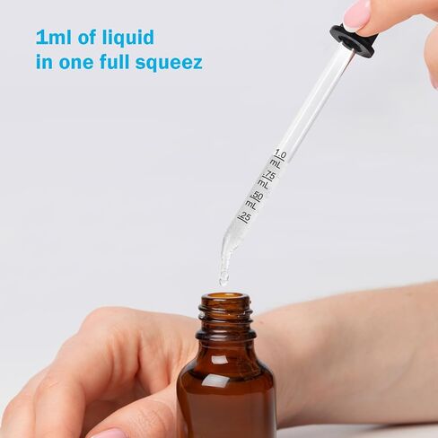 Herain 10 Pcs Glass Dropper Pipette, 1ml Liquid Dropper for Eye Medicine Drops, Essential Oil, Crafts, Skincare, Scientific Experiments, Measuring and Transferring a Variety of Liquids in Kuwait