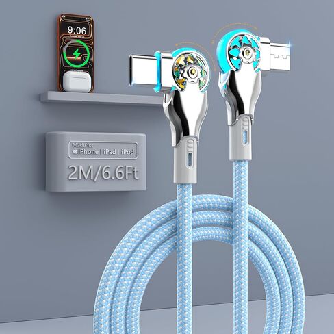 90 Degree USB C to Lightning Cable 10FT, Right Angle iPhone 13 Charger Cable Braided Fast Charging USB to iPhone Charger Cord MFi Certified with iPhone 14/13/12/ Pro/Max/11/8/Plus, iPad, AirPods(3M) in Kuwait