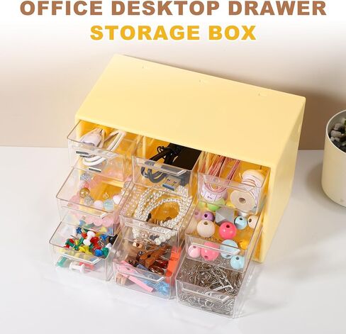 uxcell Mini Storage Drawers for Desk, Plastic Desktop Teacher Desk with 9 Drawers Makeup Organizer Box for Office Supplies Bathroom Bedroom, Yellow in Saudi Arabia