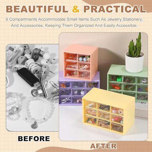 uxcell Mini Storage Drawers for Desk, Plastic Desktop Teacher Desk with 9 Drawers Makeup Organizer Box for Office Supplies Bathroom Bedroom, Yellow in Saudi Arabia