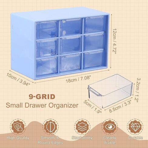 uxcell Mini Storage Drawers for Desk, Plastic Desktop Teacher Desk with 9 Drawers Makeup Organizer Box for Office Supplies Bathroom Bedroom, Yellow in Saudi Arabia