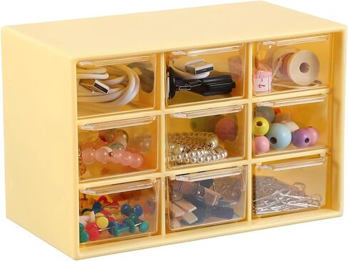 uxcell Mini Storage Drawers for Desk, Plastic Desktop Teacher Desk with 9 Drawers Makeup Organizer Box for Office Supplies Bathroom Bedroom, Yellow in Saudi Arabia