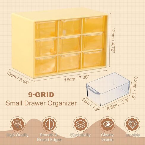 uxcell Mini Storage Drawers for Desk, Plastic Desktop Teacher Desk with 9 Drawers Makeup Organizer Box for Office Supplies Bathroom Bedroom, Yellow in Saudi Arabia