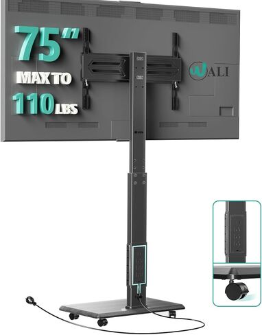 WALI Floor TV Stand with LED Lights, Universal TV Stand for 32-70 Inch Flat Screen, Swivel TV Table Stands Holds up to 110 lbs, Height Adjustable TV Stand with Mount for Bedroom (TVDVD-7L), Black in Kuwait