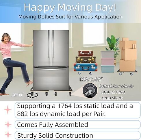 HBFBDRCT Furniture Moving Dollies with 4 TPR Silent Wheels,15 Inch Securely Holds 551 Lbs Heavy Duty Wooden Rolling Mover for Piano Couch Fridge Washing Machine Couch Plant Dolly Heavy Items, 2 Packs in Kuwait