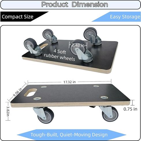 HBFBDRCT Furniture Moving Dollies with 4 TPR Silent Wheels,15 Inch Securely Holds 551 Lbs Heavy Duty Wooden Rolling Mover for Piano Couch Fridge Washing Machine Couch Plant Dolly Heavy Items, 2 Packs in Kuwait
