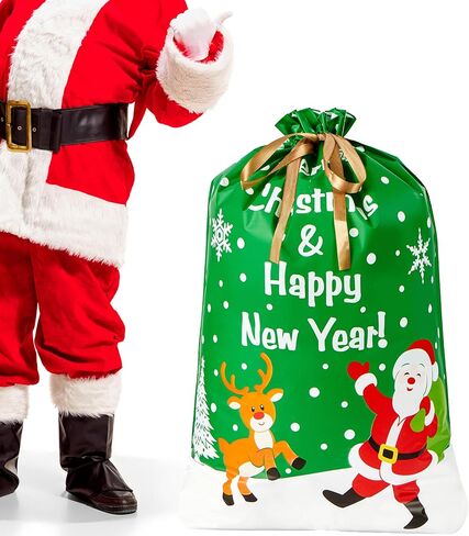 JOYIN 36 PCS Christmas Drawstrings Gift Bags Assorted Sizes, Xmas Foil Reusable Wrapping Gift Plastic Bag (Large Medium Small) for Christmas Holiday Party Decorations in Saudi Arabia