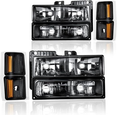 مجموعة المصابيح الأمامية LED DRL، متوافقة مع Chevy GMC 1995-1999 Tahoe/Fit 94-02 C1500 C2500 C3500 Suburban/1994-2000 K1500 K2500 K3500 Suburban، Fit 1994 Blazer Chrome عاكس شفاف in Kuwait