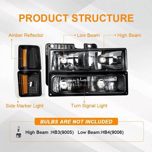 مجموعة المصابيح الأمامية LED DRL، متوافقة مع Chevy GMC 1995-1999 Tahoe/Fit 94-02 C1500 C2500 C3500 Suburban/1994-2000 K1500 K2500 K3500 Suburban، Fit 1994 Blazer Chrome عاكس شفاف in Kuwait