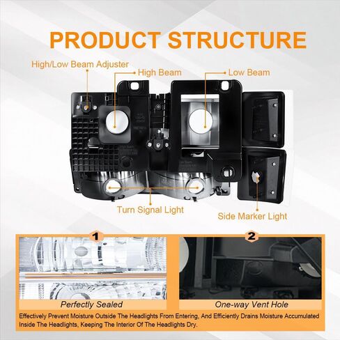 مجموعة المصابيح الأمامية LED DRL، متوافقة مع Chevy GMC 1995-1999 Tahoe/Fit 94-02 C1500 C2500 C3500 Suburban/1994-2000 K1500 K2500 K3500 Suburban، Fit 1994 Blazer Chrome عاكس شفاف in Kuwait