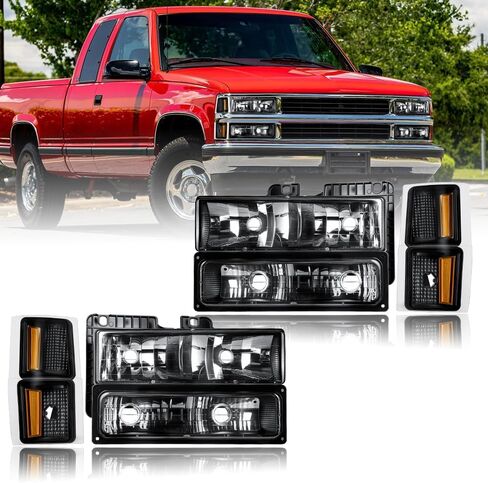 مجموعة المصابيح الأمامية LED DRL، متوافقة مع Chevy GMC 1995-1999 Tahoe/Fit 94-02 C1500 C2500 C3500 Suburban/1994-2000 K1500 K2500 K3500 Suburban، Fit 1994 Blazer Chrome عاكس شفاف in Kuwait