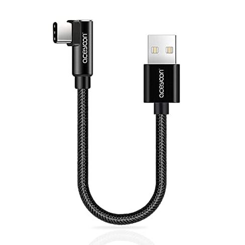 aceyoon 3 Pack 90 Degree USB C Cable, 0.6ft Short Right Angle Type C Charger Braided USBC to USB A 20cm Charging and Data Sync Cord Compatible for S10 S9 S8, P40 P30 P20, Mate 30/20, Pixel in Kuwait