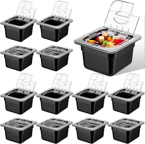 Geetery 12 Pack 1/6 Size 4'' Deep Polycarbonate Food Pan with Lid Clear Stackable Plastic Pan Restaurant Food Storage Containers with Hinged Lids for Hotel Supplies in Kuwait