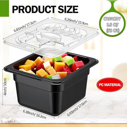 Geetery 12 Pack 1/6 Size 4'' Deep Polycarbonate Food Pan with Lid Clear Stackable Plastic Pan Restaurant Food Storage Containers with Hinged Lids for Hotel Supplies in Kuwait