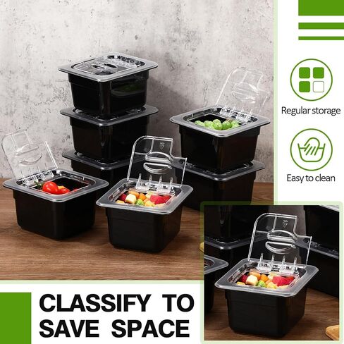 Geetery 12 Pack 1/6 Size 4'' Deep Polycarbonate Food Pan with Lid Clear Stackable Plastic Pan Restaurant Food Storage Containers with Hinged Lids for Hotel Supplies in Kuwait
