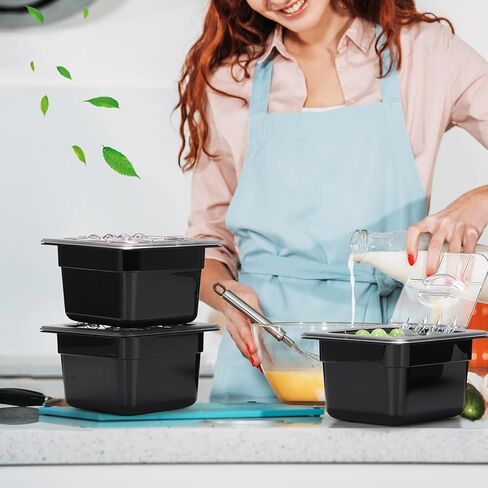 Geetery 12 Pack 1/6 Size 4'' Deep Polycarbonate Food Pan with Lid Clear Stackable Plastic Pan Restaurant Food Storage Containers with Hinged Lids for Hotel Supplies in Kuwait