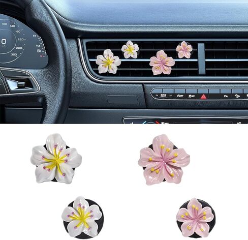 Cute Car Dashboard Air Vent Trim Clips, Hawaiian Flower Auto Air Freshener Vent Clip, Auto Air Conditioning Diffuser, Hibiscus Blossom Car Interior Accessories Decorations for Girls Women (6PCS) in Saudi Arabia