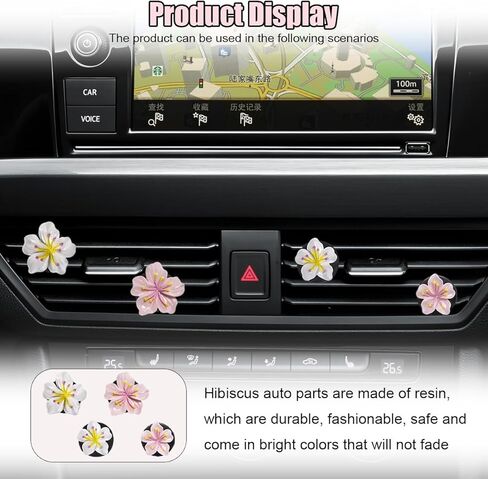 Cute Car Dashboard Air Vent Trim Clips, Hawaiian Flower Auto Air Freshener Vent Clip, Auto Air Conditioning Diffuser, Hibiscus Blossom Car Interior Accessories Decorations for Girls Women (6PCS) in Saudi Arabia