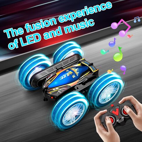 Remote Control Car for Kids Adults, 2026 RC Cars with LED Lights & Music, 4WD 360° Rotating Off-Road Vehicle, Dual Batteries, Double-Sided Stunt Toy Gift in Saudi Arabia
