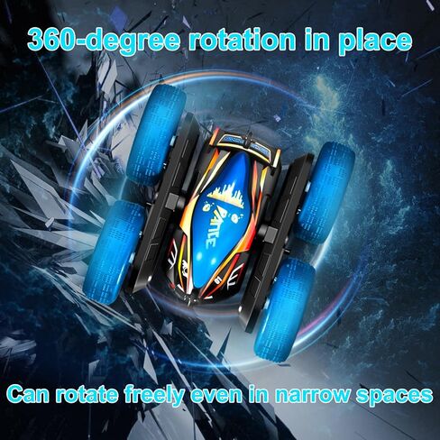 Remote Control Car for Kids Adults, 2026 RC Cars with LED Lights & Music, 4WD 360° Rotating Off-Road Vehicle, Dual Batteries, Double-Sided Stunt Toy Gift in Saudi Arabia