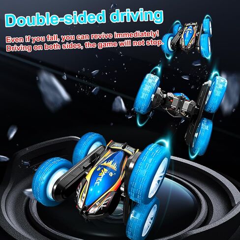 Remote Control Car for Kids Adults, 2026 RC Cars with LED Lights & Music, 4WD 360° Rotating Off-Road Vehicle, Dual Batteries, Double-Sided Stunt Toy Gift in Saudi Arabia