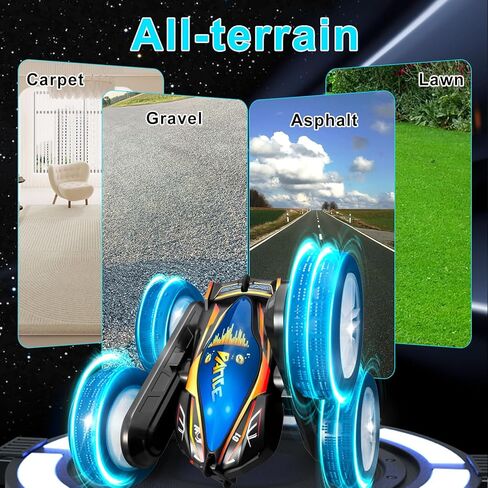Remote Control Car for Kids Adults, 2026 RC Cars with LED Lights & Music, 4WD 360° Rotating Off-Road Vehicle, Dual Batteries, Double-Sided Stunt Toy Gift in Saudi Arabia