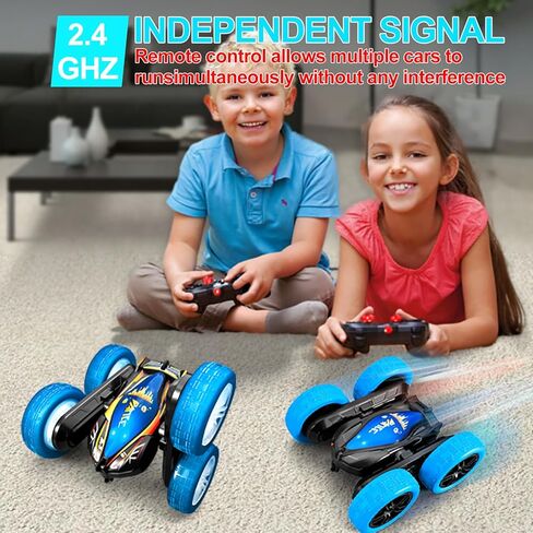 Remote Control Car for Kids Adults, 2026 RC Cars with LED Lights & Music, 4WD 360° Rotating Off-Road Vehicle, Dual Batteries, Double-Sided Stunt Toy Gift in Saudi Arabia