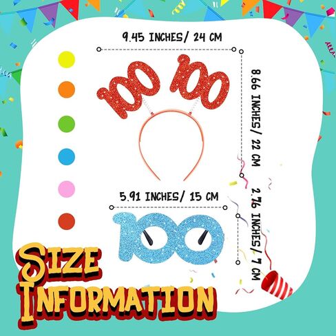 Geosar 100 Days of School Glittered Boppers and Eye Glasses Set, 100 Days of School Headband Photo Props Glasses for Kids in Saudi Arabia