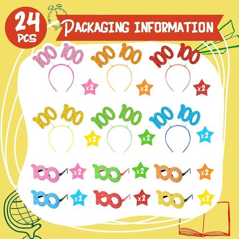 Geosar 100 Days of School Glittered Boppers and Eye Glasses Set, 100 Days of School Headband Photo Props Glasses for Kids in Saudi Arabia