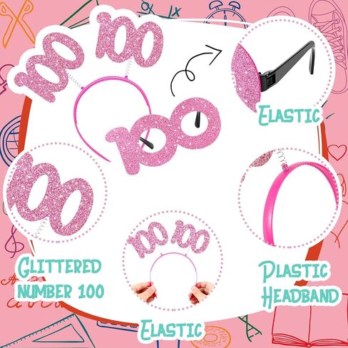 Geosar 100 Days of School Glittered Boppers and Eye Glasses Set, 100 Days of School Headband Photo Props Glasses for Kids in Saudi Arabia
