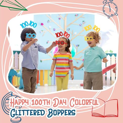 Geosar 100 Days of School Glittered Boppers and Eye Glasses Set, 100 Days of School Headband Photo Props Glasses for Kids in Saudi Arabia