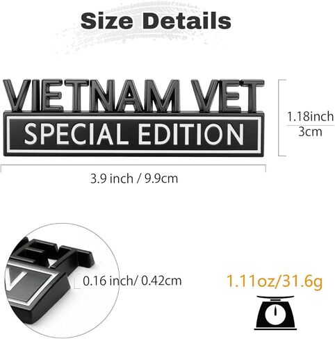 Vietnam Vet Special Edition Car Emblem with 2 Adhesives, 3D Badge Decal for Trucks, Metal Stickers Replacement Fit Universal Vehicle, Veteran Gifts for Men (Black & Red) in Saudi Arabia