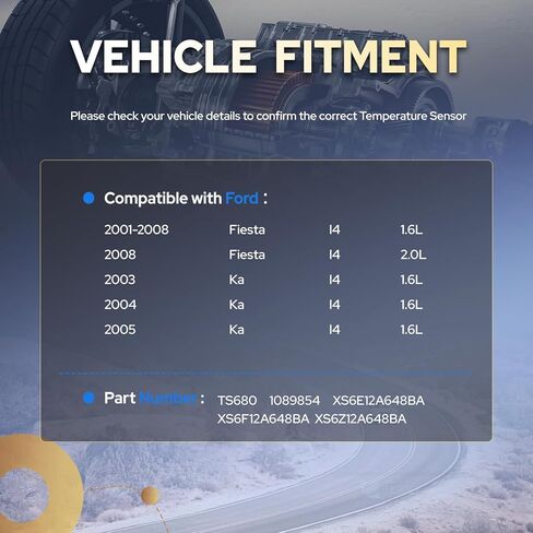 مستشعر درجة حرارة سائل تبريد المحرك ENA متوافق مع Ford Fiesta Ka 1.6L 2.0L l4 2001 2002 2003 2004 2005 2006 2007 2008 يستبدل TS680 1089854 XS6E12A648BA XS6F12A648BA XS6Z12A648BA in Saudi Arabia