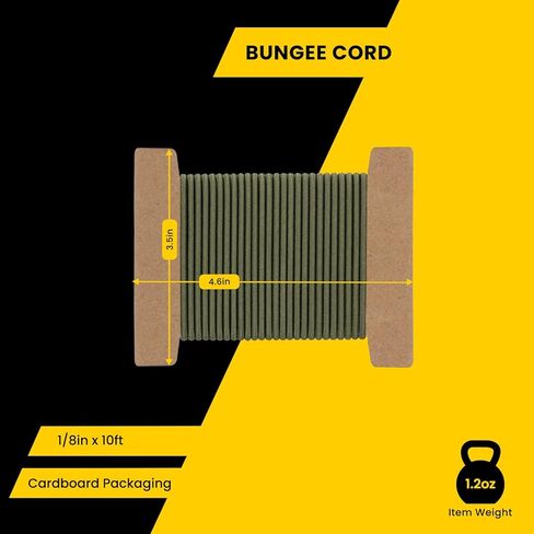 حبل بنجي مرن للصدمات مقاس 1/8 بوصة × 10 بوصة حبل بنجي للاستخدام بنفسك، وربطات العنق، وقوارب الكاياك وفي الهواء الطلق - أخضر عسكري in Kuwait