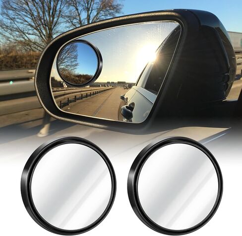 2 Pcs Round Blind Spot Rear View Mirrors, 2 Inch Convex Mirror Adjustable Blind Spot Mirrors for Car 360° Wide Angle Side View Mirror Self-Adhesive Convex Accessories with Frame for Car Suv Trucks in Kuwait