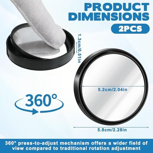 2 Pcs Round Blind Spot Rear View Mirrors, 2 Inch Convex Mirror Adjustable Blind Spot Mirrors for Car 360° Wide Angle Side View Mirror Self-Adhesive Convex Accessories with Frame for Car Suv Trucks in Kuwait