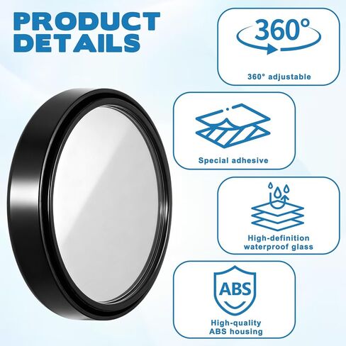 2 Pcs Round Blind Spot Rear View Mirrors, 2 Inch Convex Mirror Adjustable Blind Spot Mirrors for Car 360° Wide Angle Side View Mirror Self-Adhesive Convex Accessories with Frame for Car Suv Trucks in Kuwait
