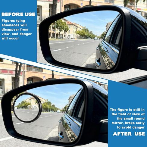 2 Pcs Round Blind Spot Rear View Mirrors, 2 Inch Convex Mirror Adjustable Blind Spot Mirrors for Car 360° Wide Angle Side View Mirror Self-Adhesive Convex Accessories with Frame for Car Suv Trucks in Kuwait