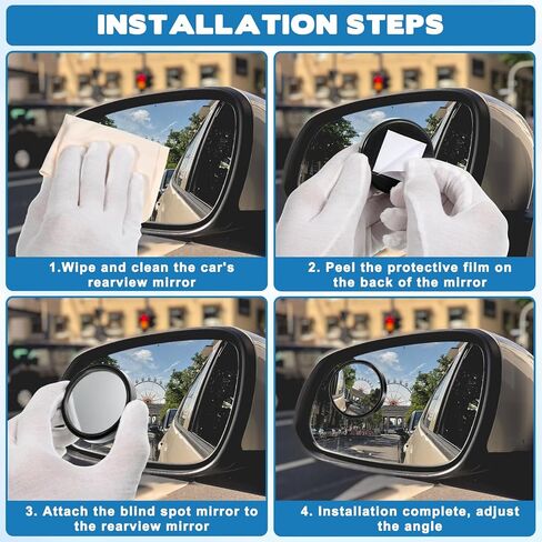 2 Pcs Round Blind Spot Rear View Mirrors, 2 Inch Convex Mirror Adjustable Blind Spot Mirrors for Car 360° Wide Angle Side View Mirror Self-Adhesive Convex Accessories with Frame for Car Suv Trucks in Kuwait