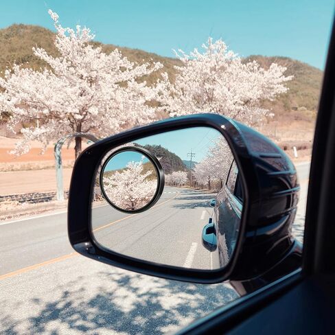 2 Pcs Round Blind Spot Rear View Mirrors, 2 Inch Convex Mirror Adjustable Blind Spot Mirrors for Car 360° Wide Angle Side View Mirror Self-Adhesive Convex Accessories with Frame for Car Suv Trucks in Kuwait