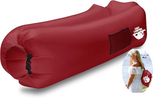 Inflatable Lounger with Carrying Bag & Pockets for Indoors/Outdoors - Inflatable Couch & Air Chair with Headrest & Securing Stake- for Camping Beach or Pool in Saudi Arabia