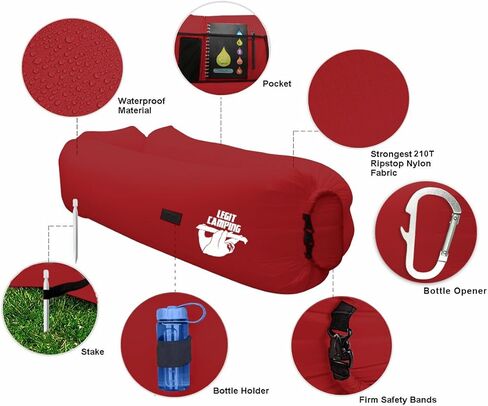 Inflatable Lounger with Carrying Bag & Pockets for Indoors/Outdoors - Inflatable Couch & Air Chair with Headrest & Securing Stake- for Camping Beach or Pool in Saudi Arabia