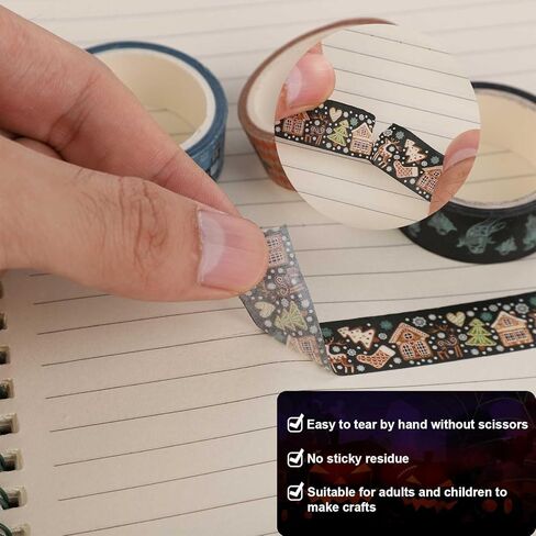 24 قطعة شريط لاصق للعطلات، متعدد الألوان، ورق واشي، 0.59 بوصة × 5 متر، سهل الإزالة، تصميم بطابع العطلة in Kuwait