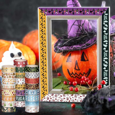 24 قطعة شريط لاصق للعطلات، متعدد الألوان، ورق واشي، 0.59 بوصة × 5 متر، سهل الإزالة، تصميم بطابع العطلة in Kuwait